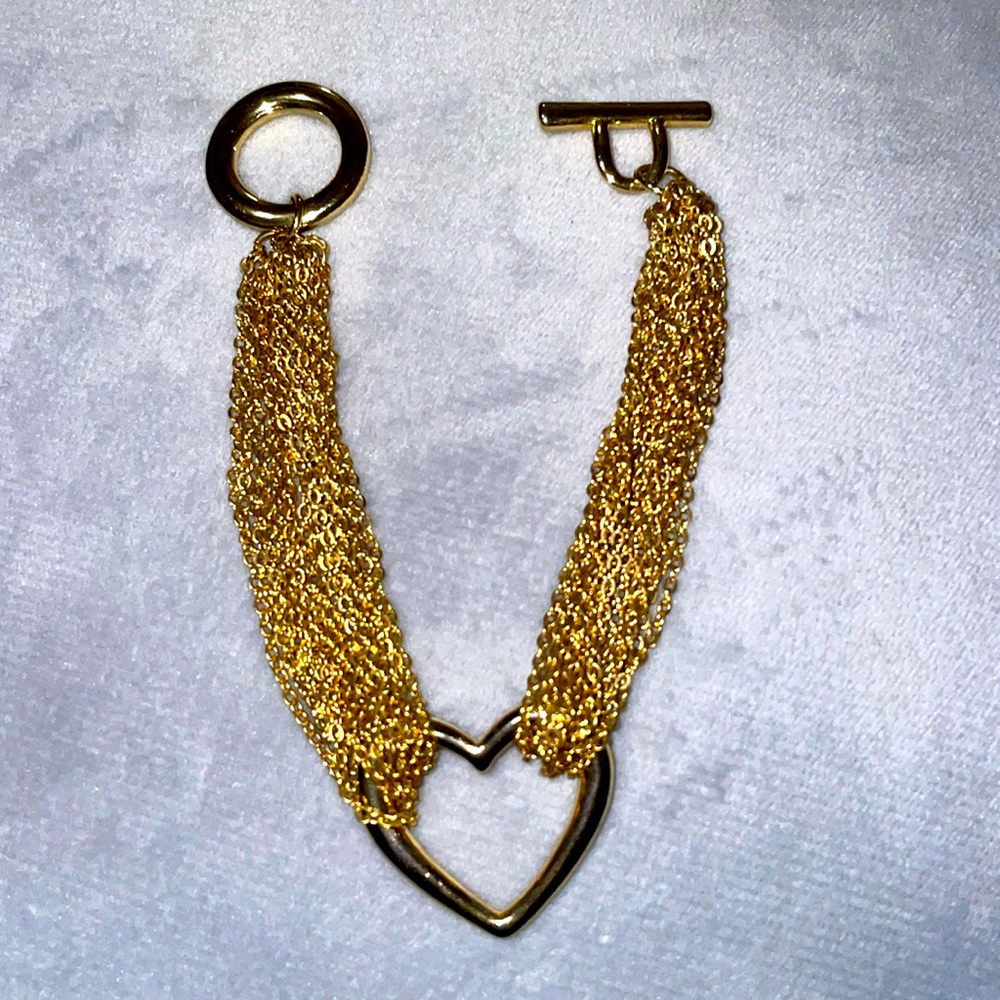 Gorgeous Heart Multi Chain Toggle Statement Bracelet Goldtone